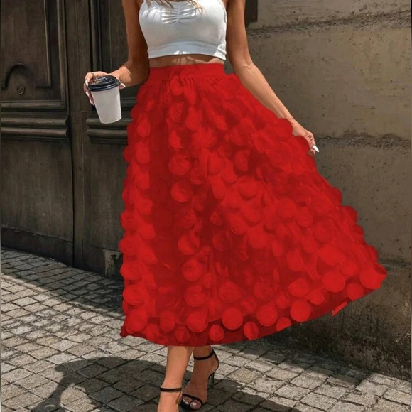 Appliques Mesh Overlay Skirt - Picture 1 of 5